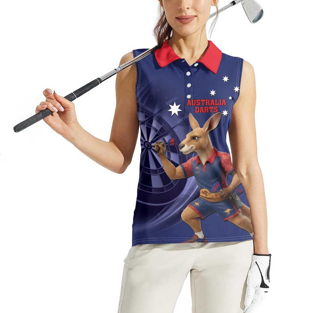 Australia Kangaroo Mascot Darts Women Sleeveless Polo Shirt Blue Edition