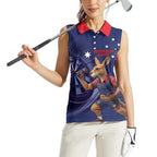 Australia Kangaroo Mascot Darts Women Sleeveless Polo Shirt Blue Edition