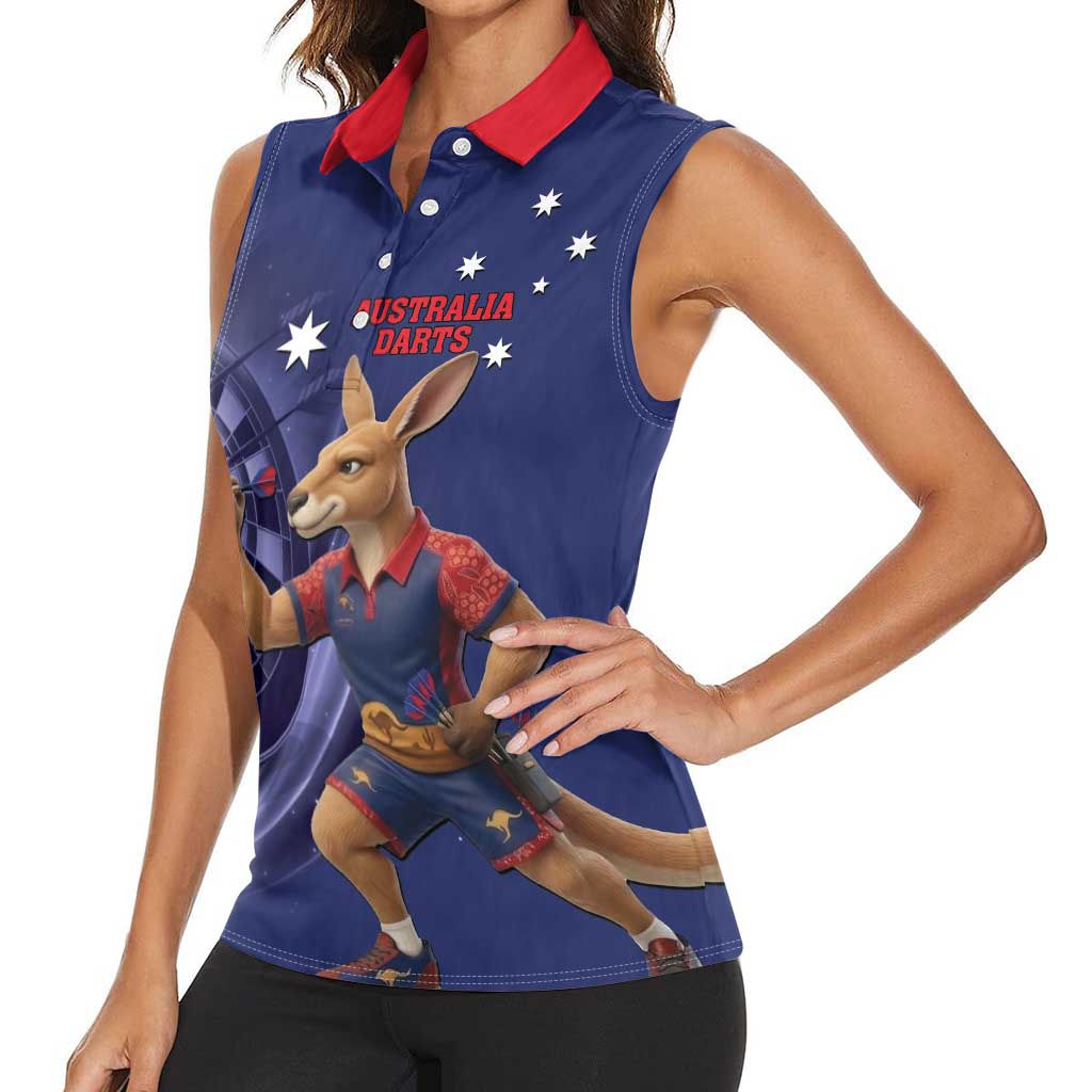 Australia Kangaroo Mascot Darts Women Sleeveless Polo Shirt Blue Edition