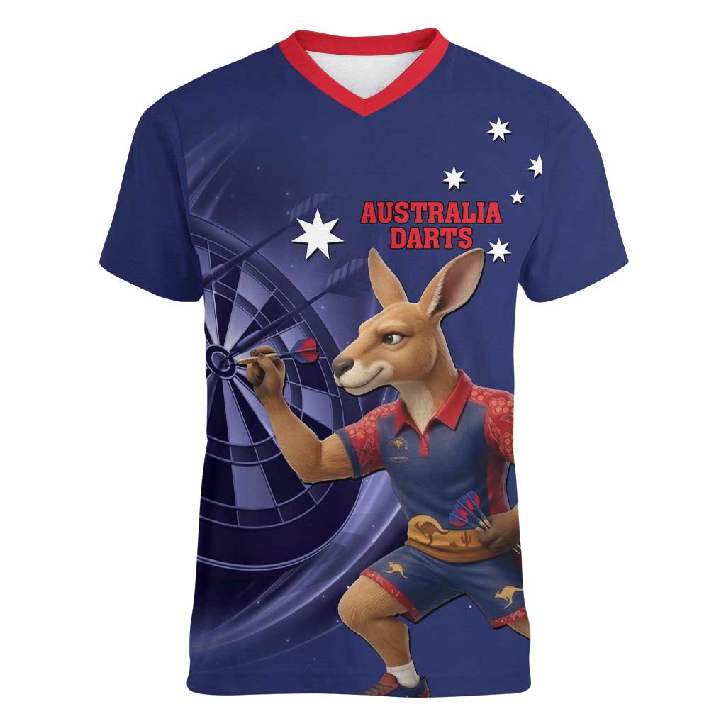 Australia Kangaroo Mascot Darts Women V-Neck T-Shirt Blue Edition