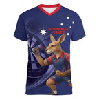 Australia Kangaroo Mascot Darts Women V-Neck T-Shirt Blue Edition