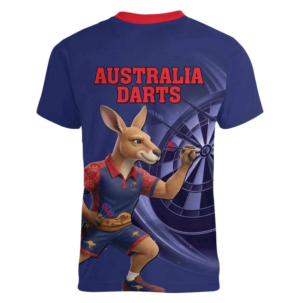Australia Kangaroo Mascot Darts Women V-Neck T-Shirt Blue Edition