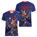 Australia Kangaroo Mascot Darts Women V-Neck T-Shirt Blue Edition