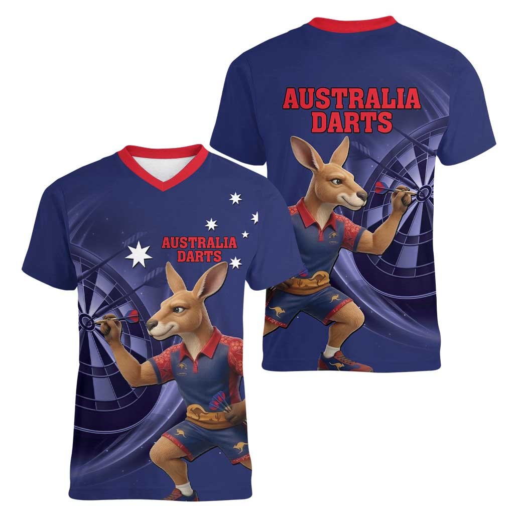 Australia Kangaroo Mascot Darts Women V-Neck T-Shirt Blue Edition