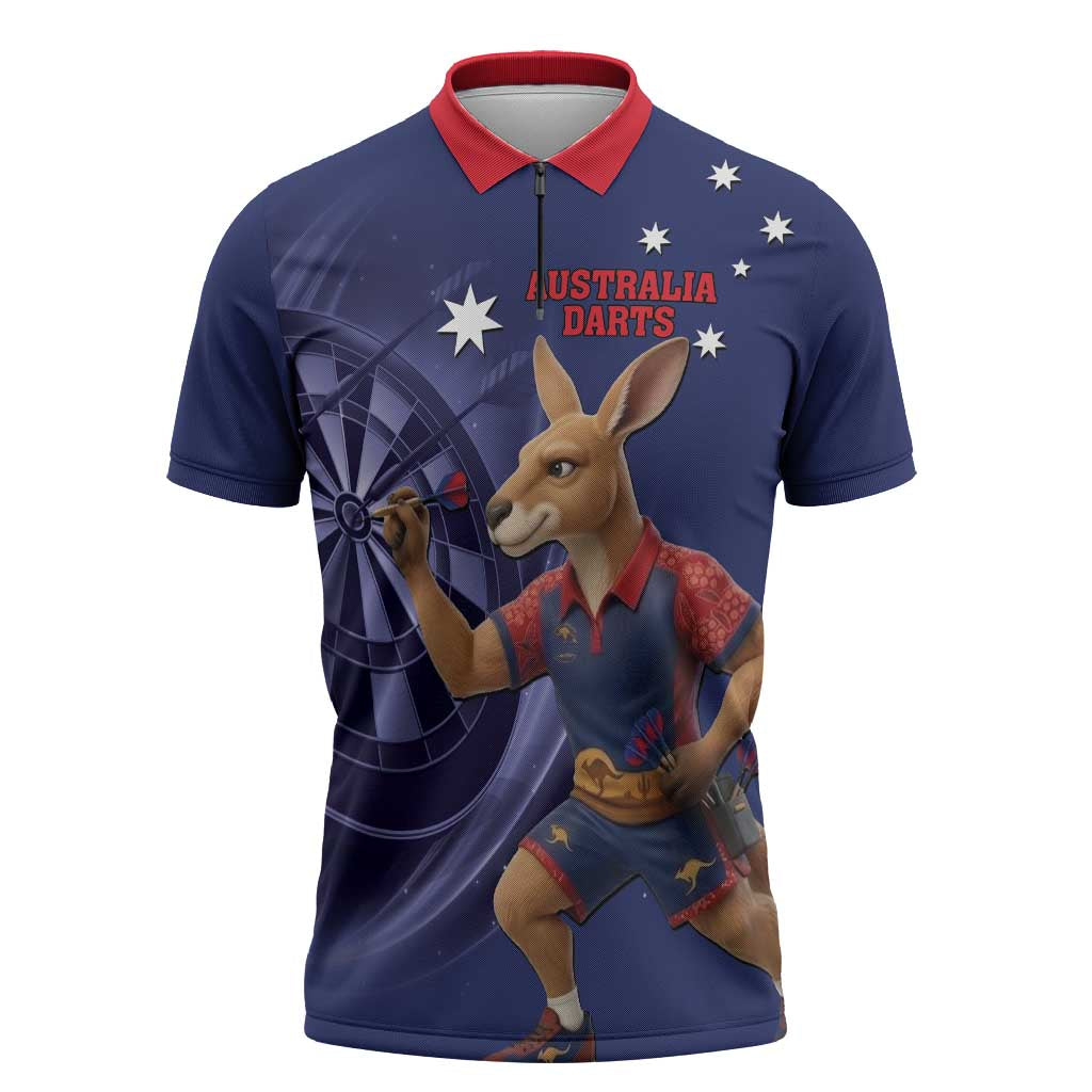 Australia Kangaroo Mascot Darts Zipper Polo Shirt Blue Edition