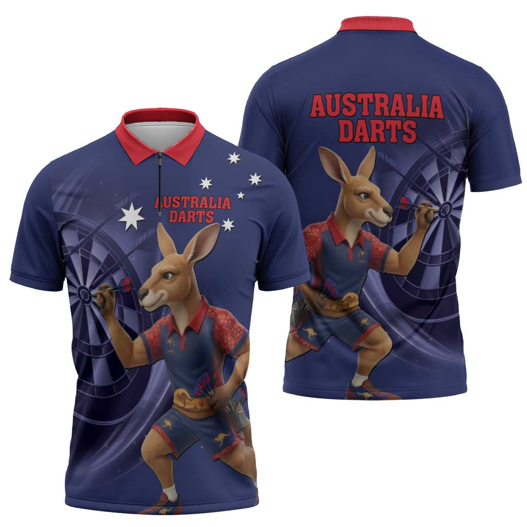 Australia Kangaroo Mascot Darts Zipper Polo Shirt Blue Edition