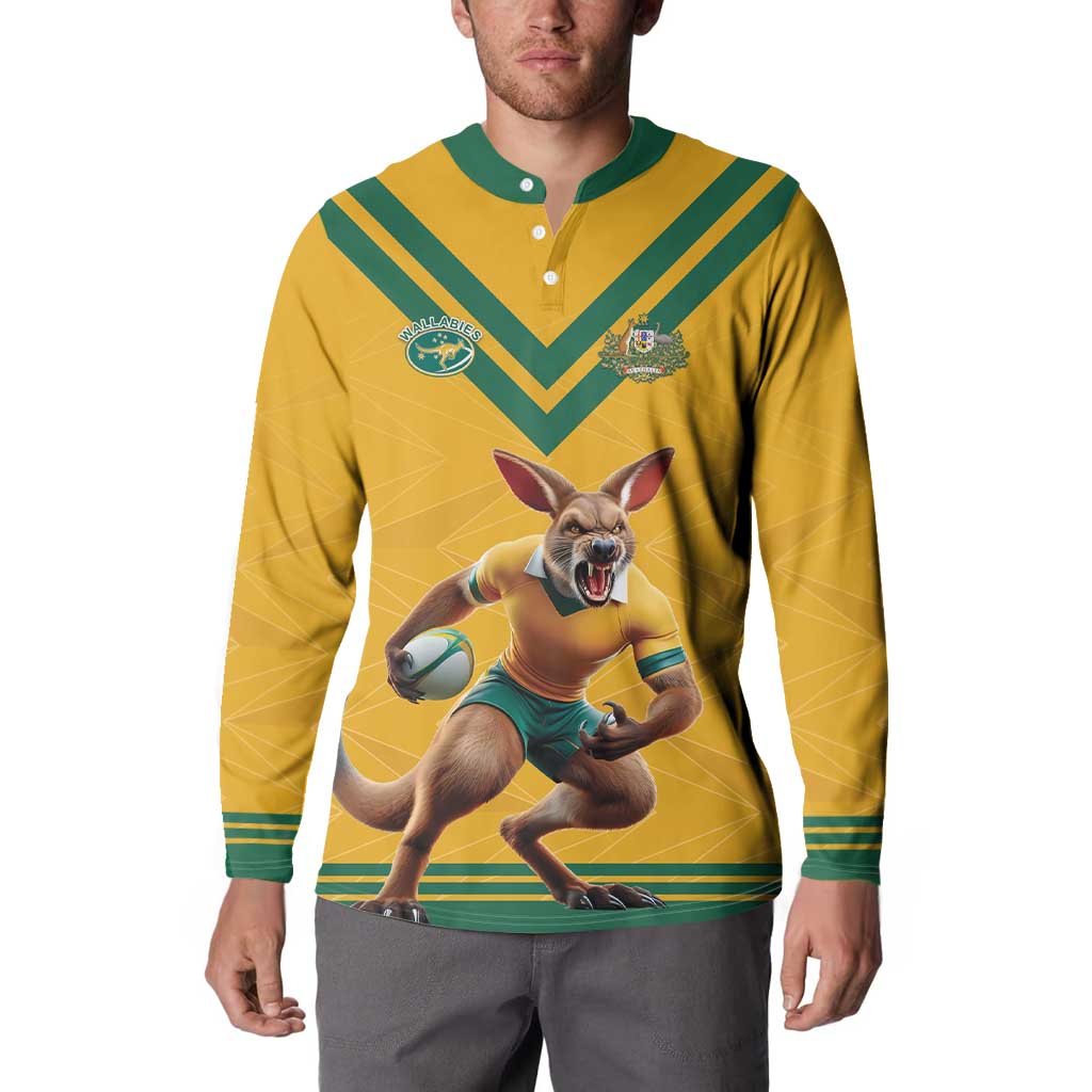 Custom Australia Rugby Button Sweatshirt Wallabies Mascot Sporty Style - Aussie Hoodie