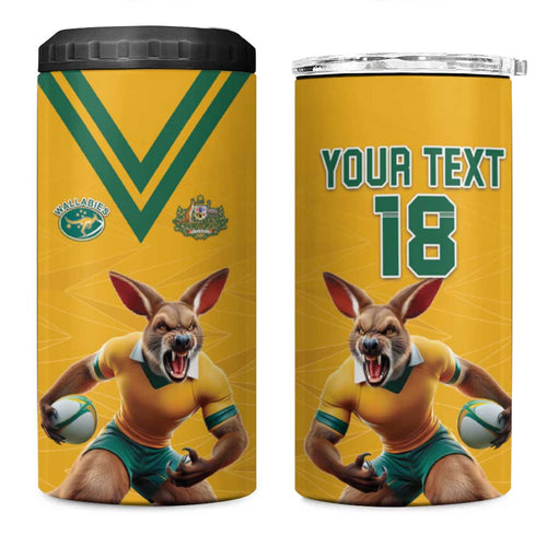 Custom Australia Rugby 4 in 1 Can Cooler Tumbler Wallabies Mascot Sporty Style - Aussie Hoodie