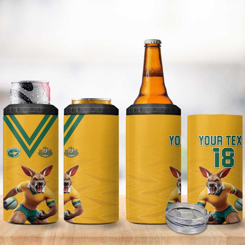 Custom Australia Rugby 4 in 1 Can Cooler Tumbler Wallabies Mascot Sporty Style - Aussie Hoodie