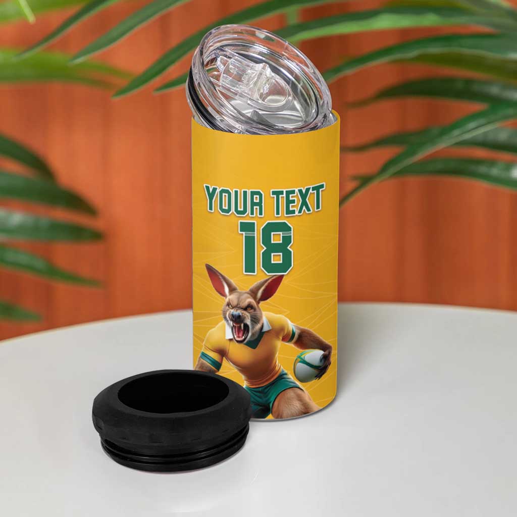 Custom Australia Rugby 4 in 1 Can Cooler Tumbler Wallabies Mascot Sporty Style - Aussie Hoodie
