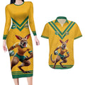 Custom Australia Rugby Couples Matching Long Sleeve Bodycon Dress and Hawaiian Shirt Wallabies Mascot Sporty Style - Aussie Hoodie