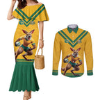 Custom Australia Rugby Couples Matching Mermaid Dress and Long Sleeve Button Shirt Wallabies Mascot Sporty Style - Aussie Hoodie