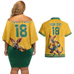 Custom Australia Rugby Couples Matching Off Shoulder Short Dress and Hawaiian Shirt Wallabies Mascot Sporty Style - Aussie Hoodie