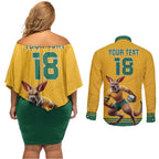 Custom Australia Rugby Couples Matching Off Shoulder Short Dress and Long Sleeve Button Shirt Wallabies Mascot Sporty Style - Aussie Hoodie