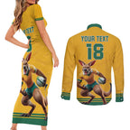 Custom Australia Rugby Couples Matching Short Sleeve Bodycon Dress and Long Sleeve Button Shirt Wallabies Mascot Sporty Style - Aussie Hoodie