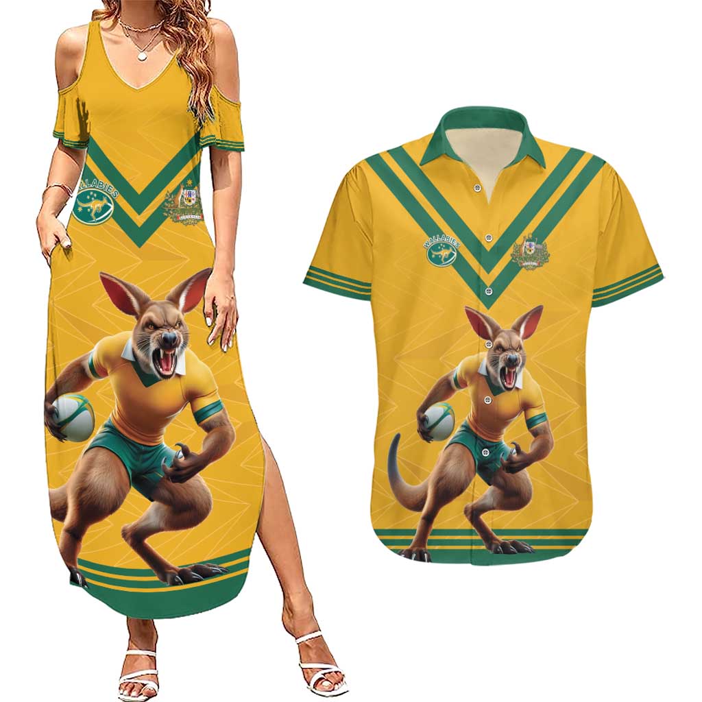 Custom Australia Rugby Couples Matching Summer Maxi Dress and Hawaiian Shirt Wallabies Mascot Sporty Style - Aussie Hoodie