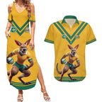 Custom Australia Rugby Couples Matching Summer Maxi Dress and Hawaiian Shirt Wallabies Mascot Sporty Style - Aussie Hoodie