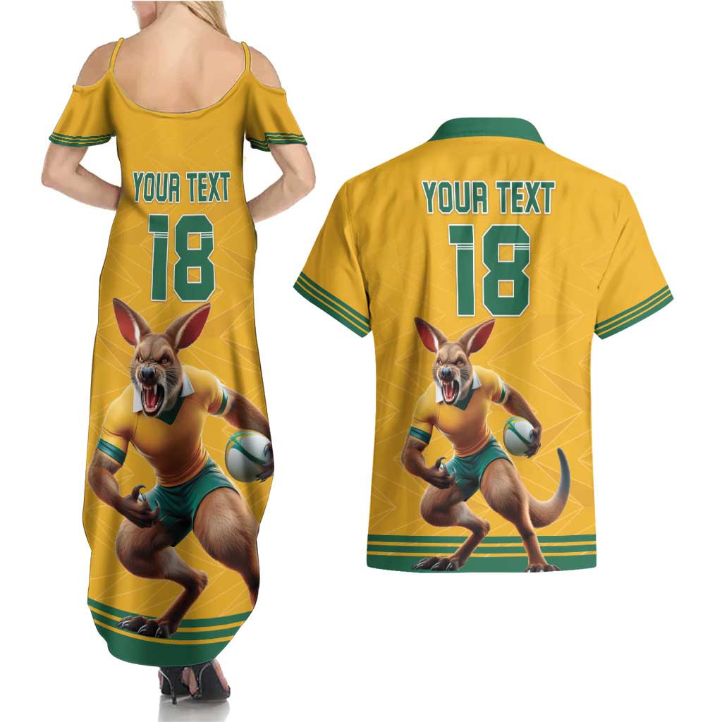 Custom Australia Rugby Couples Matching Summer Maxi Dress and Hawaiian Shirt Wallabies Mascot Sporty Style - Aussie Hoodie