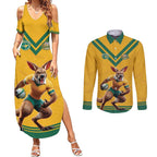 Custom Australia Rugby Couples Matching Summer Maxi Dress and Long Sleeve Button Shirt Wallabies Mascot Sporty Style - Aussie Hoodie