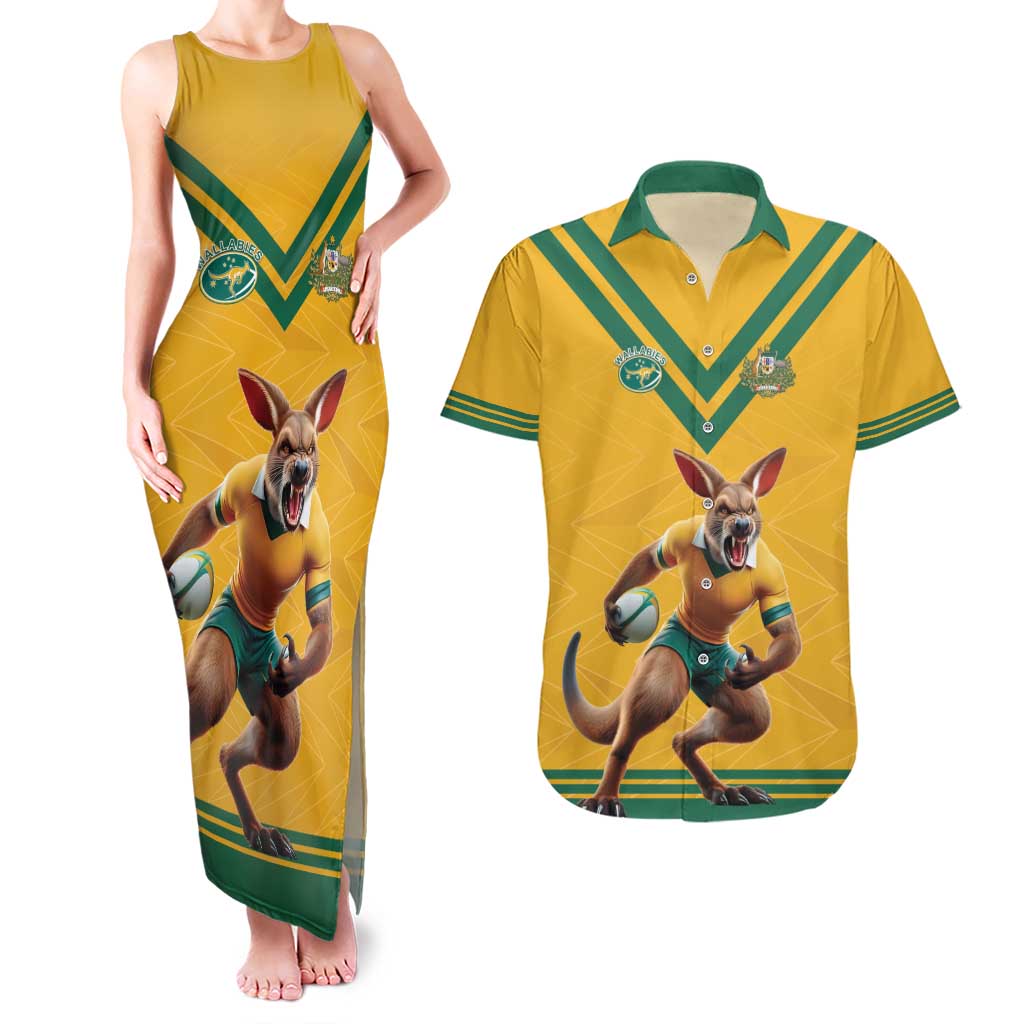 Custom Australia Rugby Couples Matching Tank Maxi Dress and Hawaiian Shirt Wallabies Mascot Sporty Style - Aussie Hoodie