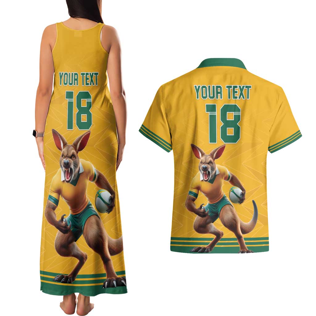 Custom Australia Rugby Couples Matching Tank Maxi Dress and Hawaiian Shirt Wallabies Mascot Sporty Style - Aussie Hoodie