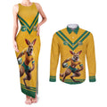 Custom Australia Rugby Couples Matching Tank Maxi Dress and Long Sleeve Button Shirt Wallabies Mascot Sporty Style - Aussie Hoodie