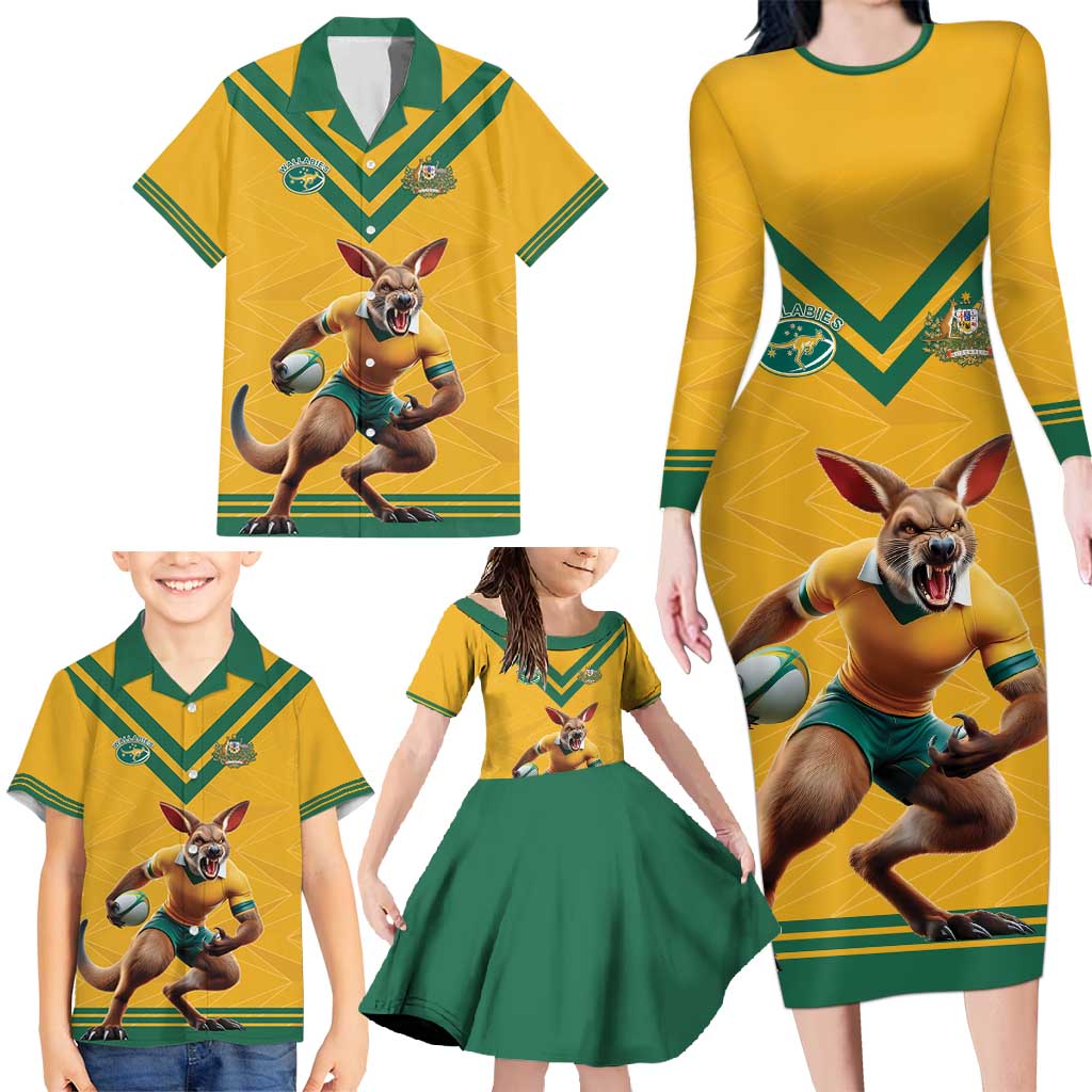 Custom Australia Rugby Family Matching Long Sleeve Bodycon Dress and Hawaiian Shirt Wallabies Mascot Sporty Style - Aussie Hoodie
