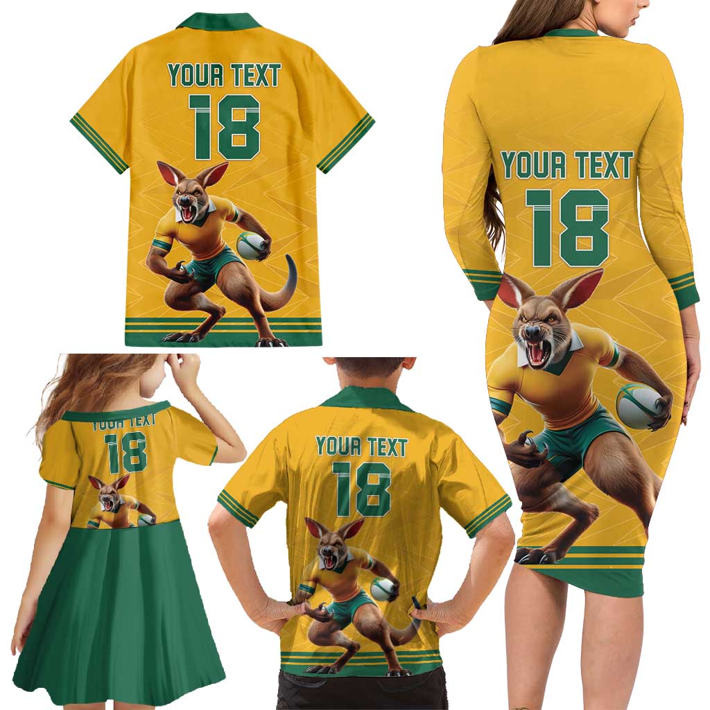 Custom Australia Rugby Family Matching Long Sleeve Bodycon Dress and Hawaiian Shirt Wallabies Mascot Sporty Style - Aussie Hoodie