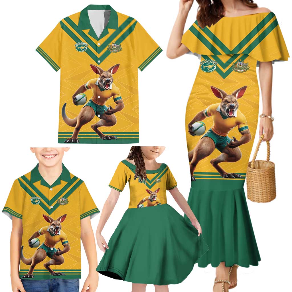 Custom Australia Rugby Family Matching Mermaid Dress and Hawaiian Shirt Wallabies Mascot Sporty Style - Aussie Hoodie