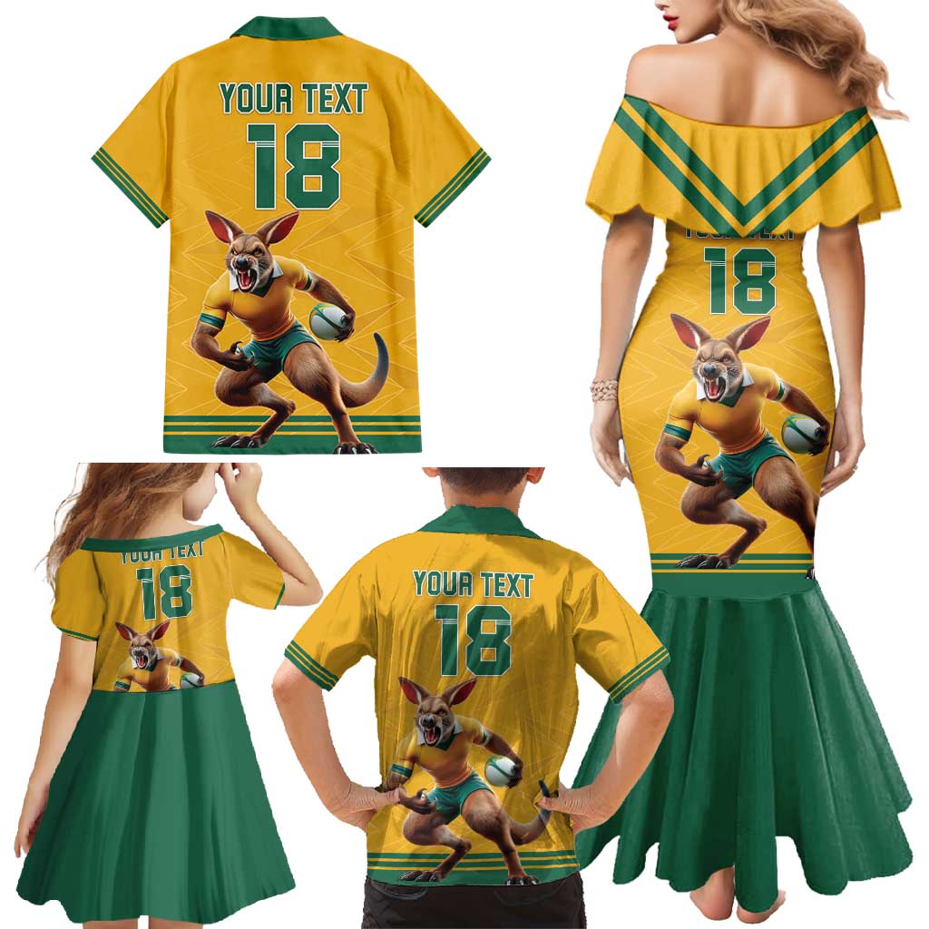 Custom Australia Rugby Family Matching Mermaid Dress and Hawaiian Shirt Wallabies Mascot Sporty Style - Aussie Hoodie