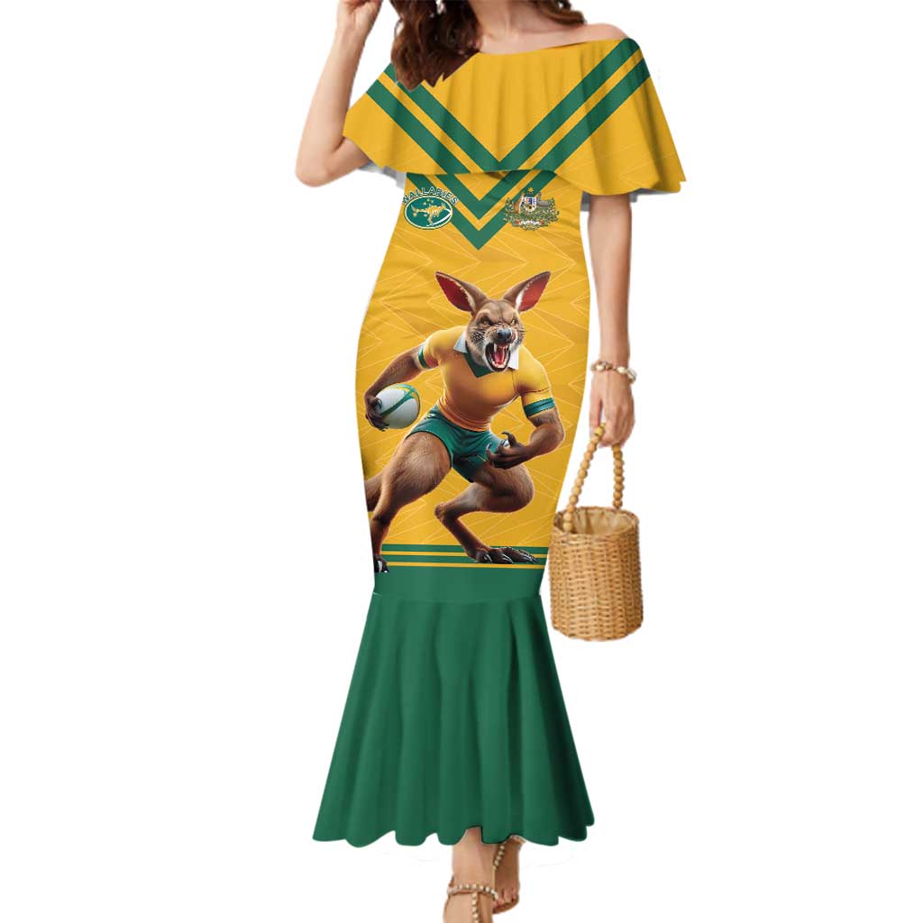 Custom Australia Rugby Family Matching Mermaid Dress and Hawaiian Shirt Wallabies Mascot Sporty Style - Aussie Hoodie