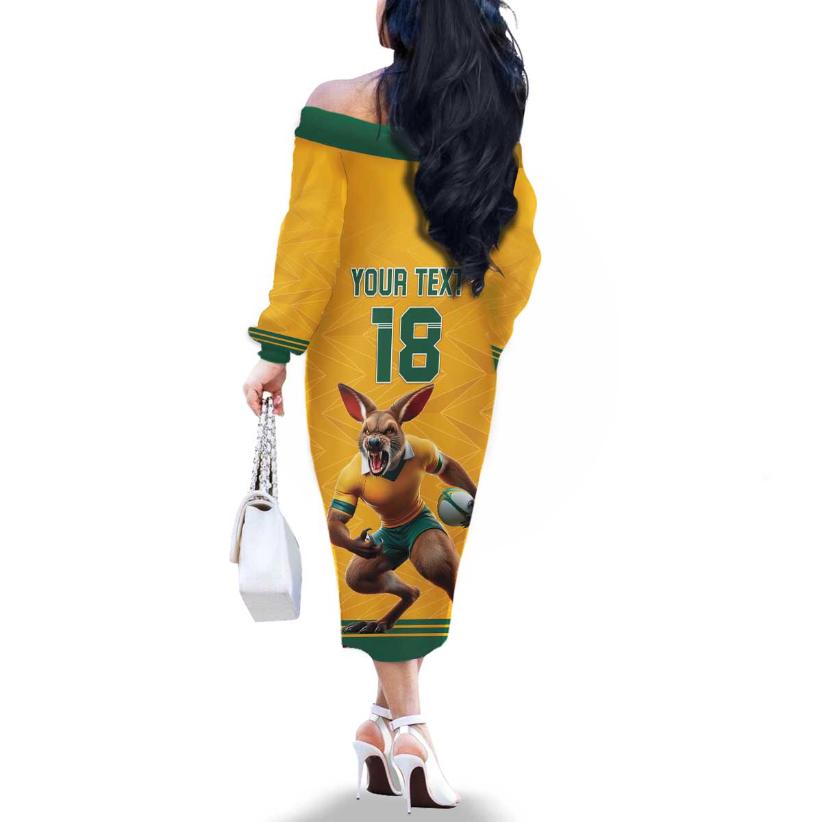Custom Australia Rugby Family Matching Off The Shoulder Long Sleeve Dress and Hawaiian Shirt Wallabies Mascot Sporty Style - Aussie Hoodie