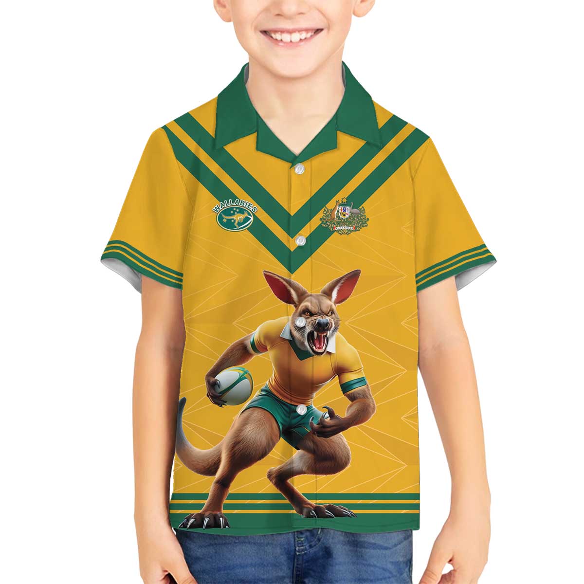 Custom Australia Rugby Family Matching Off The Shoulder Long Sleeve Dress and Hawaiian Shirt Wallabies Mascot Sporty Style - Aussie Hoodie