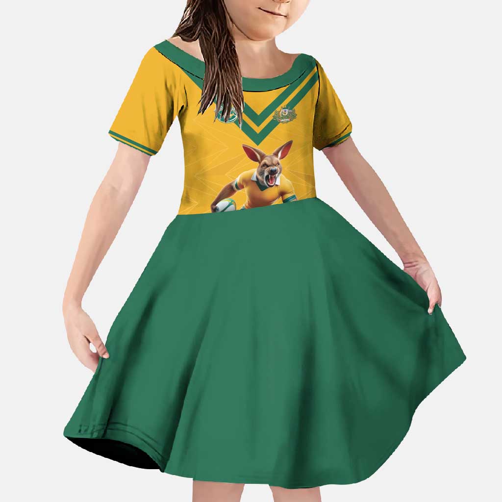 Custom Australia Rugby Family Matching Off Shoulder Maxi Dress and Hawaiian Shirt Wallabies Mascot Sporty Style - Aussie Hoodie