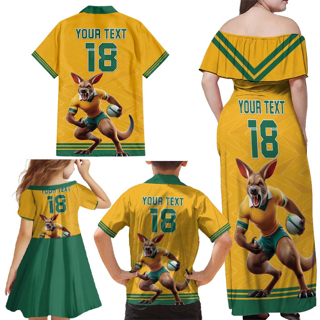 Custom Australia Rugby Family Matching Off Shoulder Maxi Dress and Hawaiian Shirt Wallabies Mascot Sporty Style - Aussie Hoodie