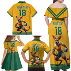 Custom Australia Rugby Family Matching Off Shoulder Maxi Dress and Hawaiian Shirt Wallabies Mascot Sporty Style - Aussie Hoodie