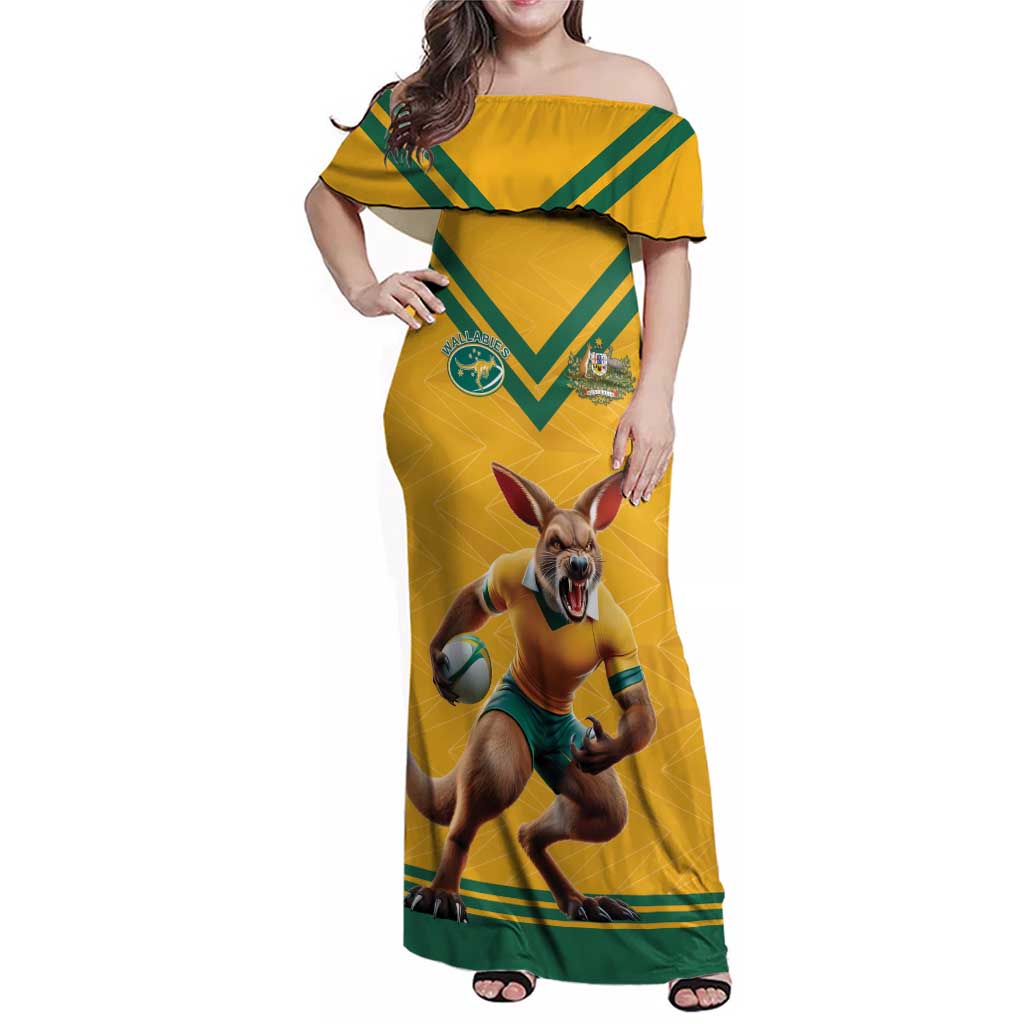Custom Australia Rugby Family Matching Off Shoulder Maxi Dress and Hawaiian Shirt Wallabies Mascot Sporty Style - Aussie Hoodie