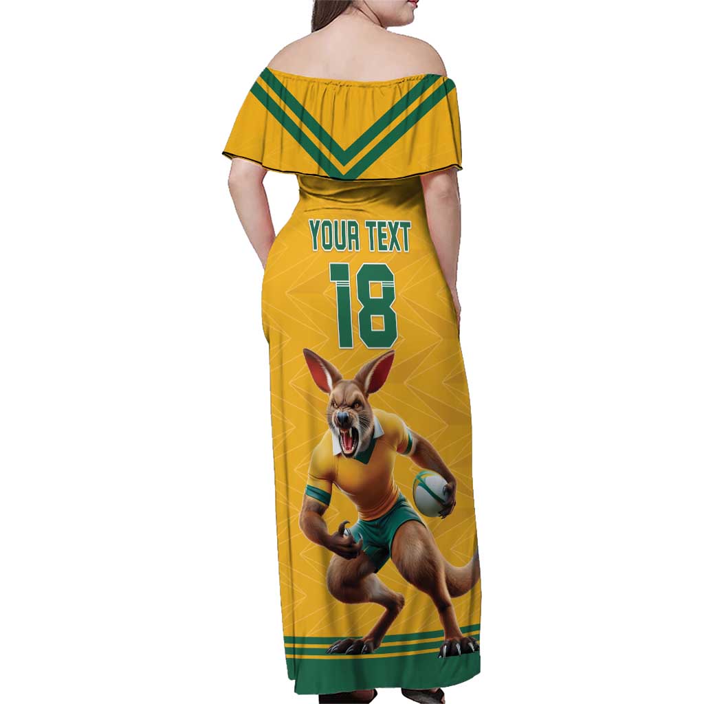 Custom Australia Rugby Family Matching Off Shoulder Maxi Dress and Hawaiian Shirt Wallabies Mascot Sporty Style - Aussie Hoodie
