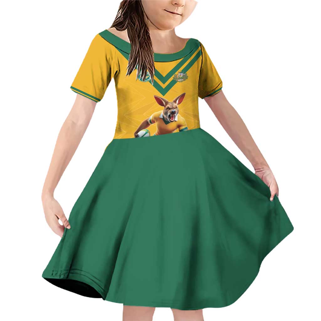 Custom Australia Rugby Family Matching Off Shoulder Short Dress and Hawaiian Shirt Wallabies Mascot Sporty Style - Aussie Hoodie