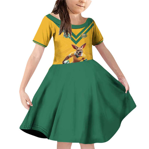 Custom Australia Rugby Family Matching Off Shoulder Short Dress and Hawaiian Shirt Wallabies Mascot Sporty Style - Aussie Hoodie