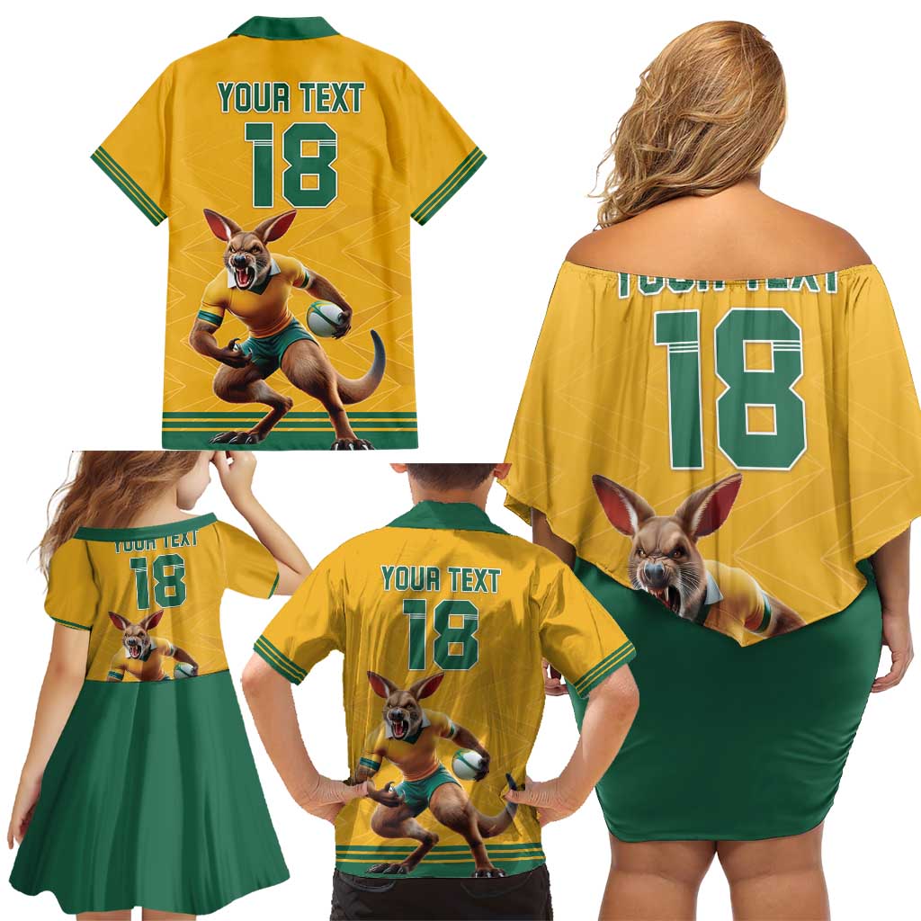 Custom Australia Rugby Family Matching Off Shoulder Short Dress and Hawaiian Shirt Wallabies Mascot Sporty Style - Aussie Hoodie