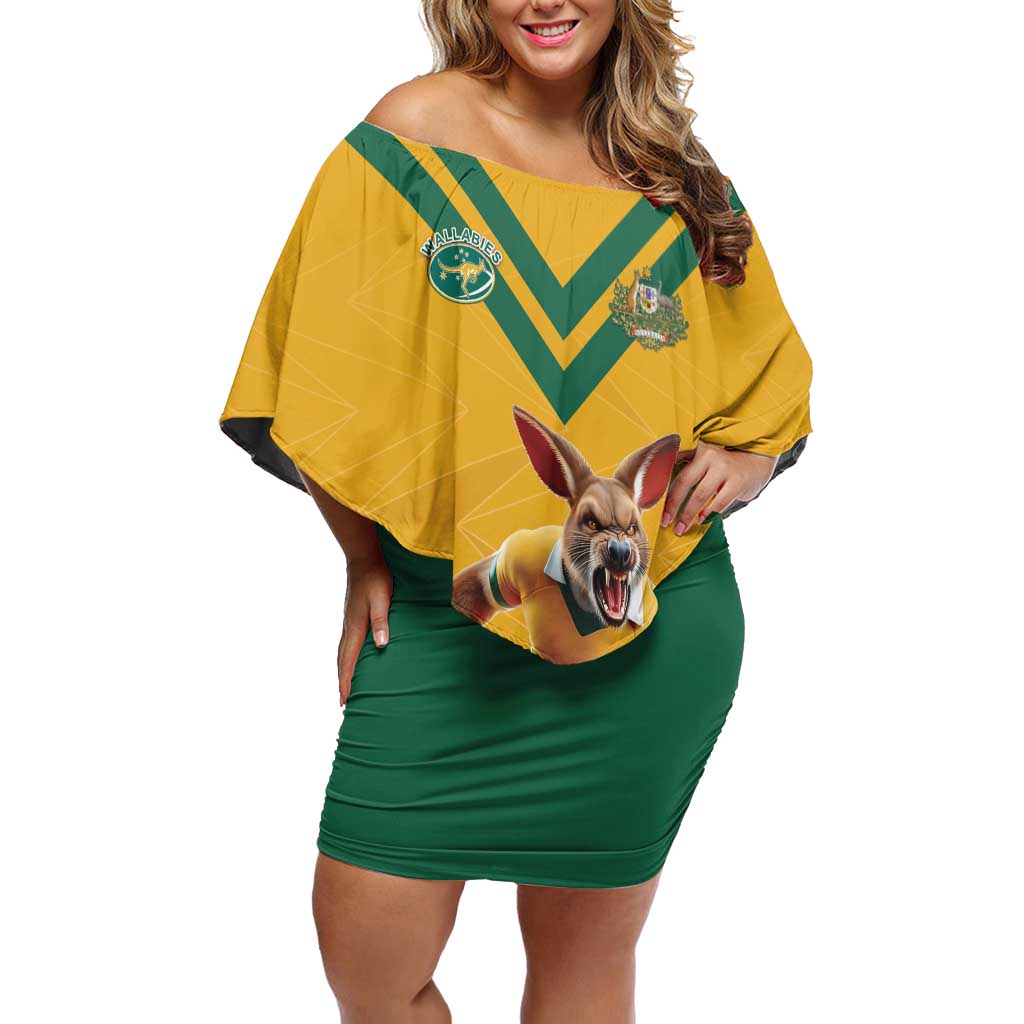 Custom Australia Rugby Family Matching Off Shoulder Short Dress and Hawaiian Shirt Wallabies Mascot Sporty Style - Aussie Hoodie
