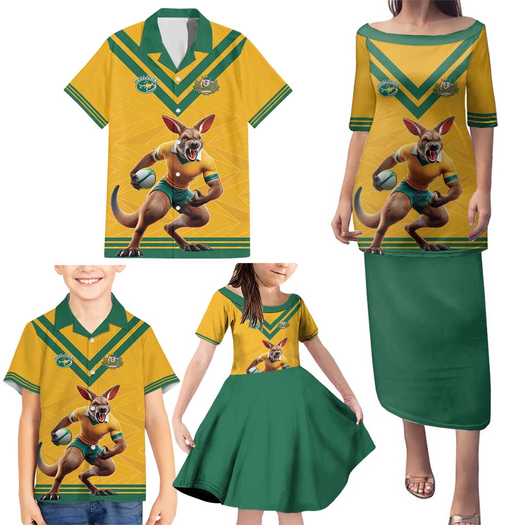 Custom Australia Rugby Family Matching Puletasi and Hawaiian Shirt Wallabies Mascot Sporty Style - Aussie Hoodie