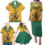 Custom Australia Rugby Family Matching Puletasi and Hawaiian Shirt Wallabies Mascot Sporty Style - Aussie Hoodie