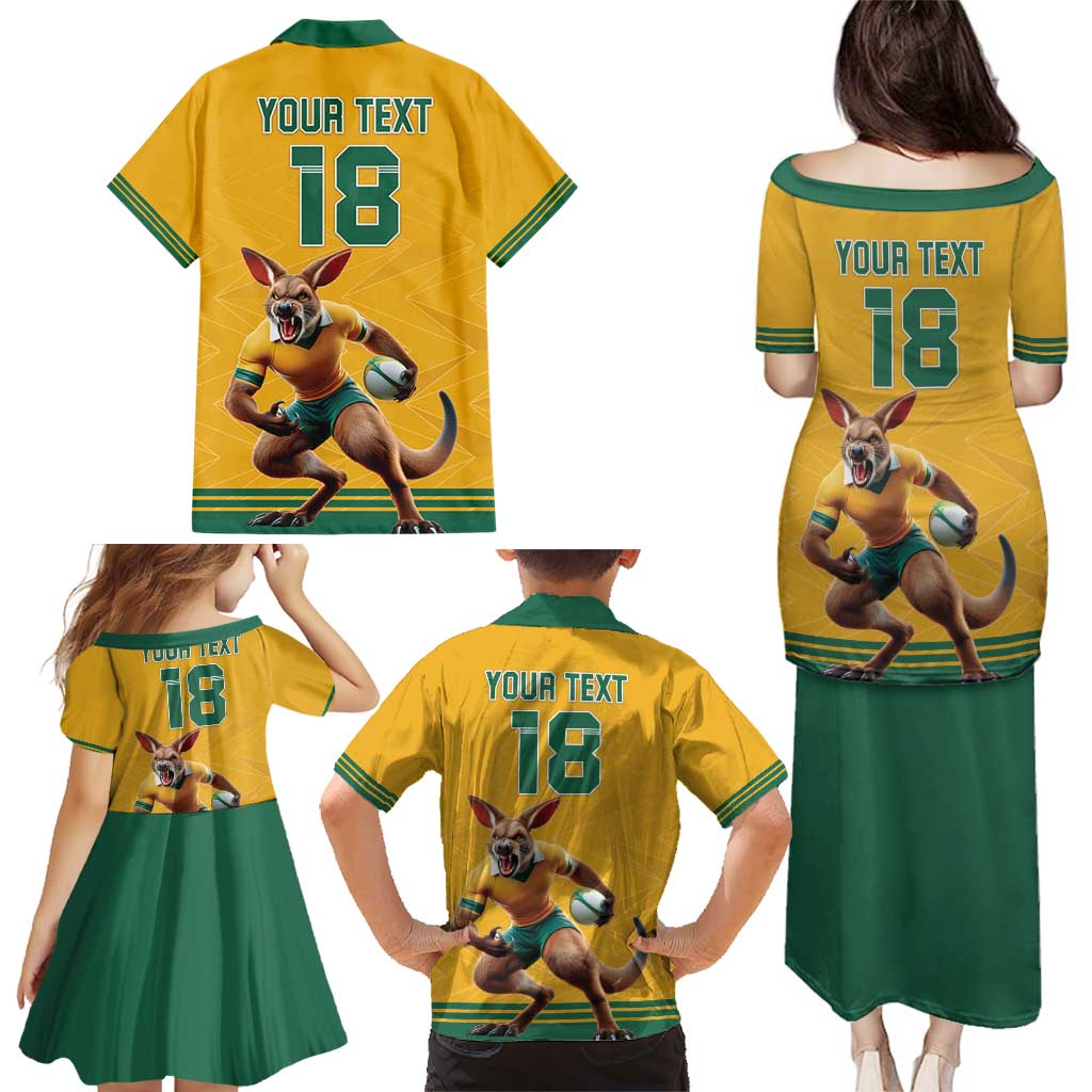 Custom Australia Rugby Family Matching Puletasi and Hawaiian Shirt Wallabies Mascot Sporty Style - Aussie Hoodie