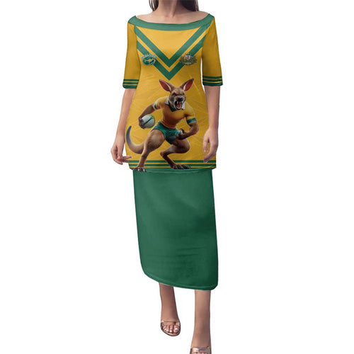 Custom Australia Rugby Family Matching Puletasi and Hawaiian Shirt Wallabies Mascot Sporty Style - Aussie Hoodie