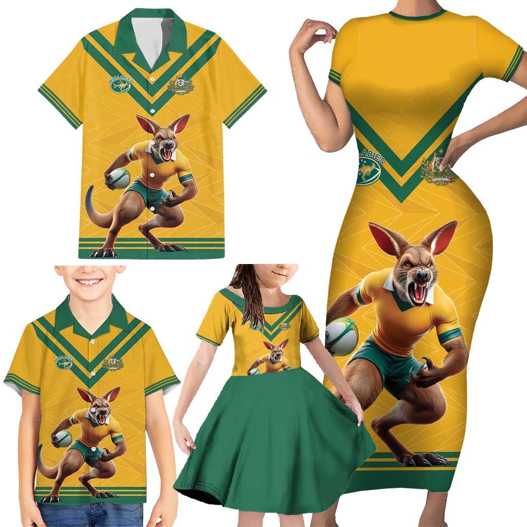 Custom Australia Rugby Family Matching Short Sleeve Bodycon Dress and Hawaiian Shirt Wallabies Mascot Sporty Style - Aussie Hoodie