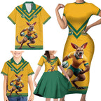 Custom Australia Rugby Family Matching Short Sleeve Bodycon Dress and Hawaiian Shirt Wallabies Mascot Sporty Style - Aussie Hoodie
