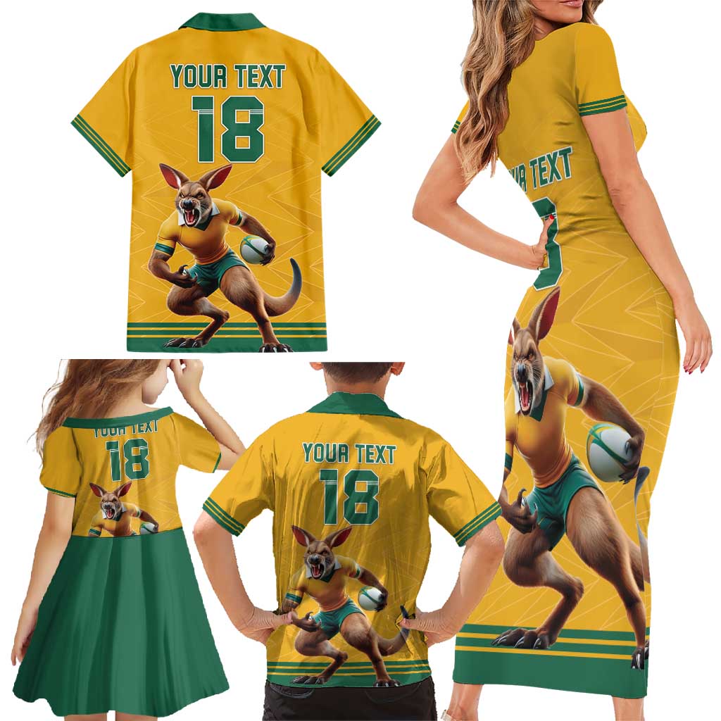 Custom Australia Rugby Family Matching Short Sleeve Bodycon Dress and Hawaiian Shirt Wallabies Mascot Sporty Style - Aussie Hoodie