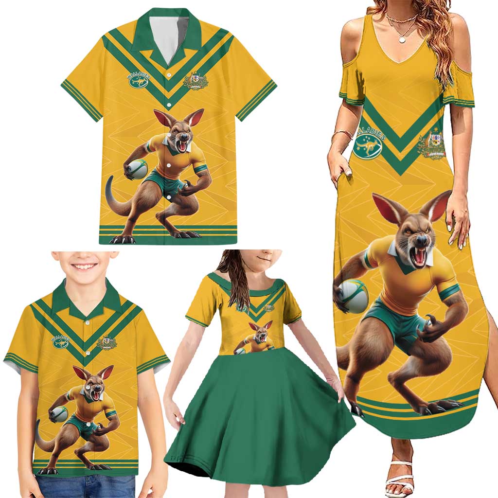Custom Australia Rugby Family Matching Summer Maxi Dress and Hawaiian Shirt Wallabies Mascot Sporty Style - Aussie Hoodie